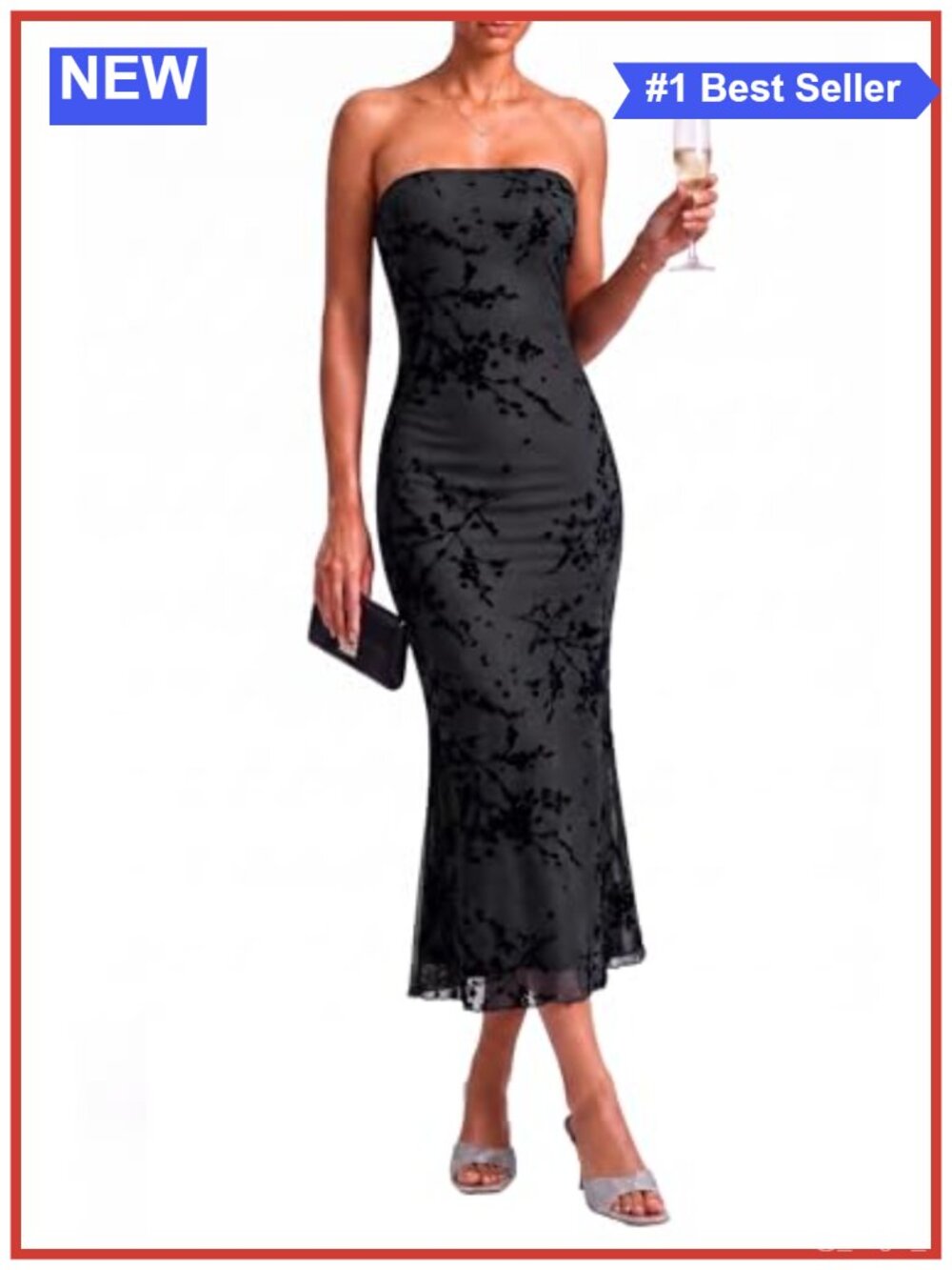 Strapless Floral Bodycon Midi Dress Sleeveless Formal Cocktail Tube Top